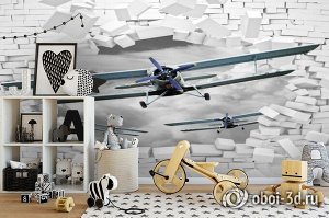 3D Фотообои «Самолеты сквозь стену»
