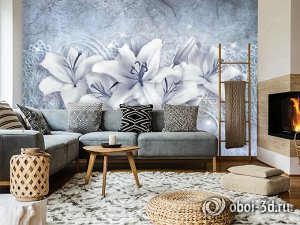 3D Фотообои  «Серо-голубая композиция с лилиями»