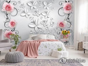 Design Studio 3D 3D Фотообои  «Лютиковые розы с бабочками»