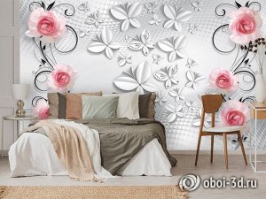 Design Studio 3D 3D Фотообои  «Лютиковые розы с бабочками»