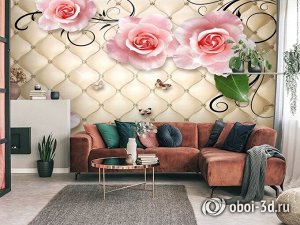 3D Фотообои  «Розы на стеганой коже»