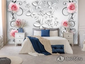 Design Studio 3D 3D Фотообои  «Лютиковые розы с бабочками»