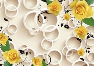 3D Фотообои  «Лимонные розы на молочном фоне»