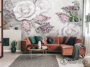 3D Фотообои  «Розы на роскошной ткани»