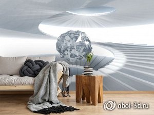 3D Фотообои «Алмазный шар в пролете винтовой лестницы»