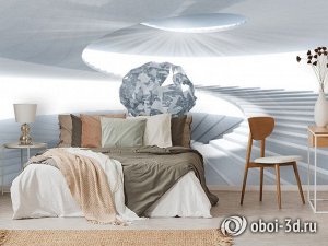 3D Фотообои «Алмазный шар в пролете винтовой лестницы»