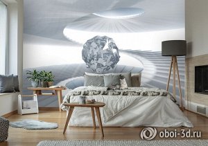 3D Фотообои «Алмазный шар в пролете винтовой лестницы»