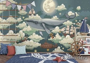 3D Фотообои «Кит в облаках»