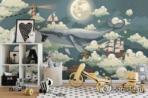 3D Фотообои «Кит в облаках»