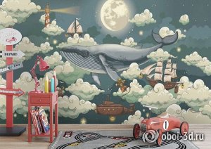3D Фотообои «Кит в облаках»