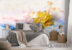 3D Фотообои «Яркий цветок в красочных потоках»
