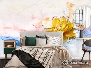 3D Фотообои «Яркий цветок в красочных потоках»