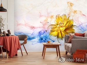 3D Фотообои «Яркий цветок в красочных потоках»