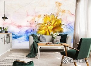 3D Фотообои «Яркий цветок в красочных потоках»