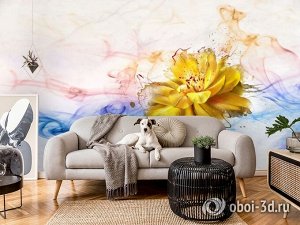 3D Фотообои «Яркий цветок в красочных потоках»
