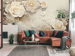 3D Фотообои  «Бумажные цветы на бронзовом фоне»