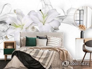 3D Фотообои «Пара белых лилий в дымке»