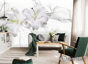 3D Фотообои «Пара белых лилий в дымке»