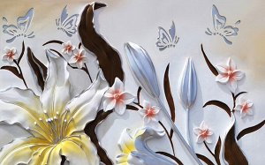 3D Фотообои «Объемные цветы с бабочками»