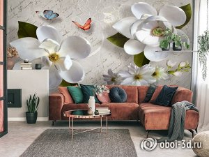 3D Фотообои «Белые цветы»