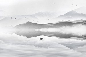 Фотообои Одинокая лодка в тумане