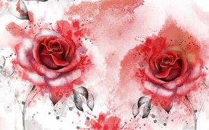Фотообои Алые розы в акварельной дымке