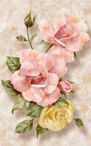 Фотообои Объемные розы под мрамор