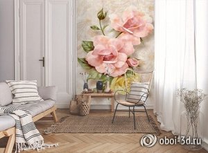 3D Фотообои «Объемные розы под мрамор»