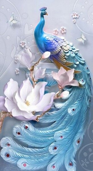 3D Фотообои «Голубой павлин»