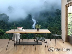 3D Фотообои «Водопад в туманном лесу»