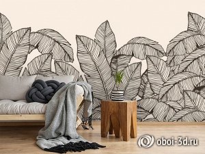 3D Фотообои «Раскидистые листья на кремовом фоне»