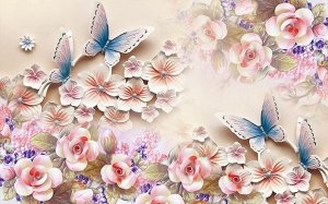 Фотообои Цветочное изобилие с бабочками