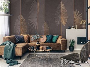 Design Studio 3D 3D Фотообои «Панно с тропическими листьями в бронзовом оттенке»