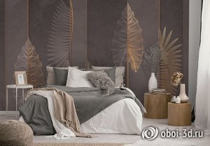 Design Studio 3D 3D Фотообои «Панно с тропическими листьями в бронзовом оттенке»