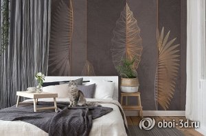 Design Studio 3D 3D Фотообои «Панно с тропическими листьями в бронзовом оттенке»