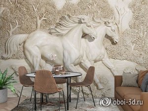 3D Фотообои  «Лошади на рельефном фоне»