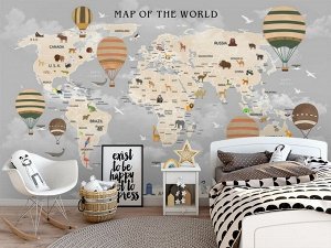 Фотообои детские «Карта мира для детской в пастельных тонах»