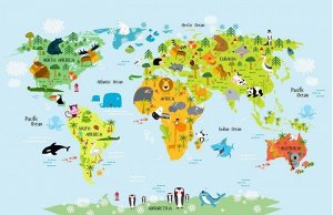 Детская карта мира на голубом фоне