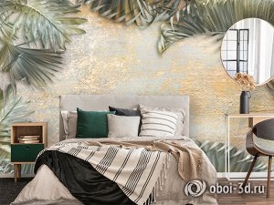 3D Фотообои  «Пальма на золотой штукатурке»