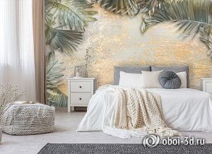 3D Фотообои  «Пальма на золотой штукатурке»