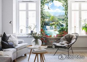 Design Studio 3D 3D Фотообои «Арка из цветов с видом на водопады»