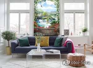 Design Studio 3D 3D Фотообои «Арка из цветов с видом на водопады»