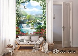 Design Studio 3D 3D Фотообои «Арка из цветов с видом на водопады»