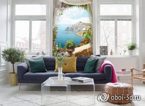 3D Фотообои «Скалистый берег с домами»