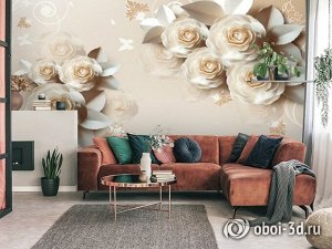 3D Фотообои «Кремовая композиция с розами»