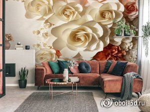 3D Фотообои «Бумажные цветы»