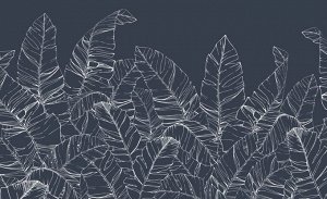 3D Фотообои «Композиция с листвой цвета лунного индиго»