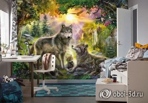 3D Фотообои «Волки в лесу»