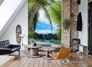 3D Фотообои «Лодочки в тропическом заливе»