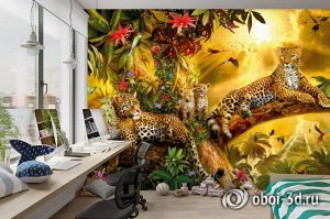 3D Фотообои «Семья леопардов»